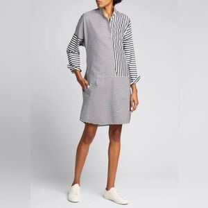 Akris Punto Kimono Poplin Black and White Striped Shirt Shift Dress size 8